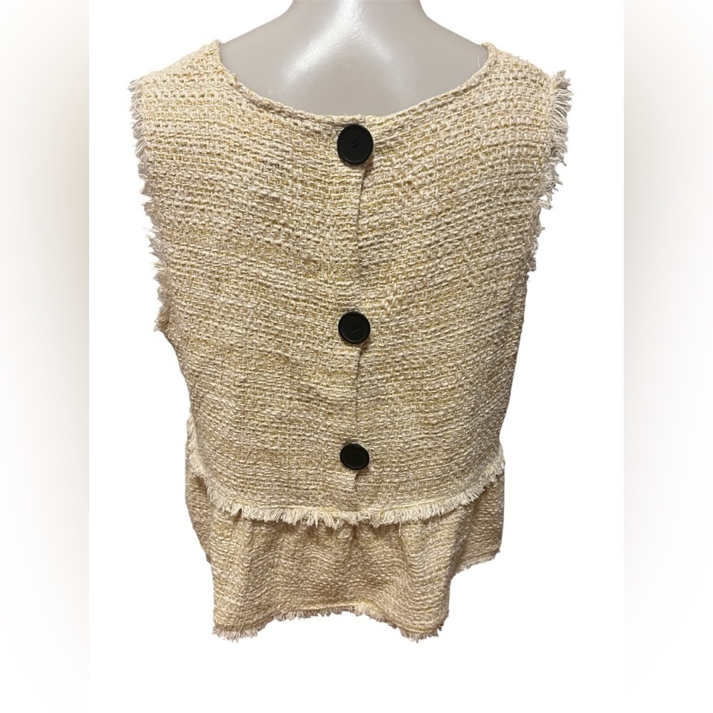 Zara Cream and Tan Textured Sleeveless Babydoll Crop Top size L - Picture 3 of 8